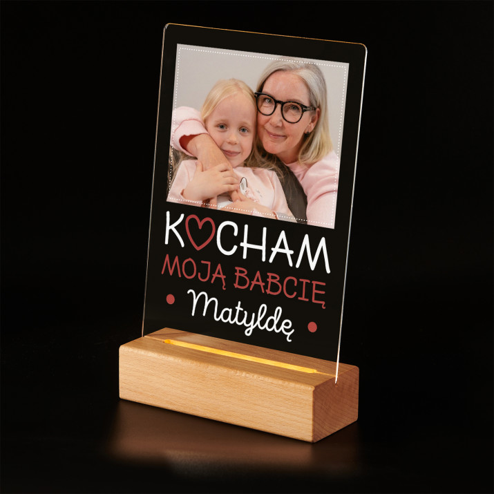 Kocham babcię - Wydruk na szkle akrylowym z podstawką led