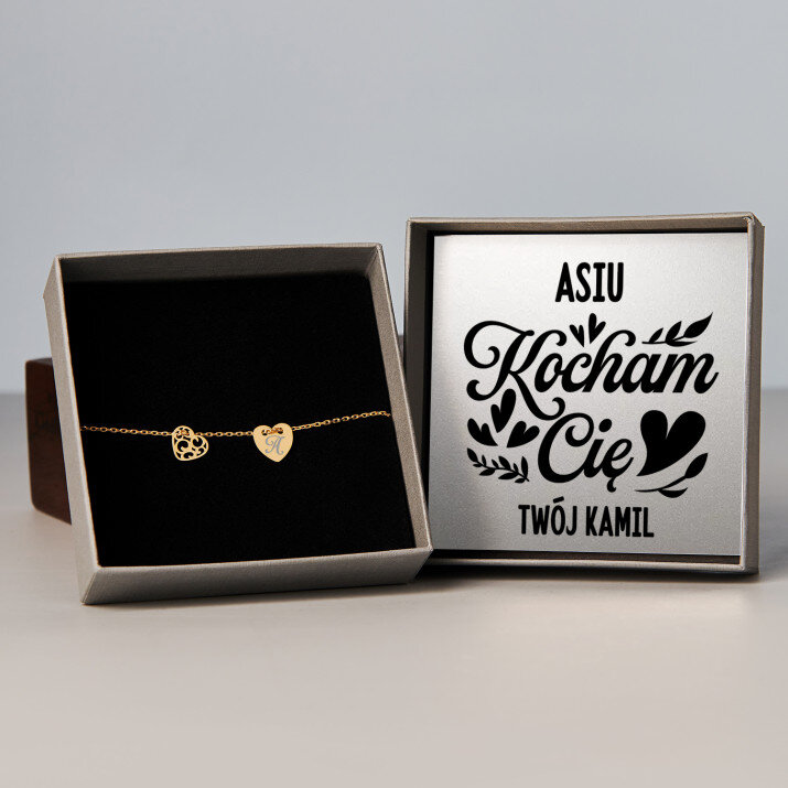 Kocham cię listki - Bransoletka pozłacana dwa serca