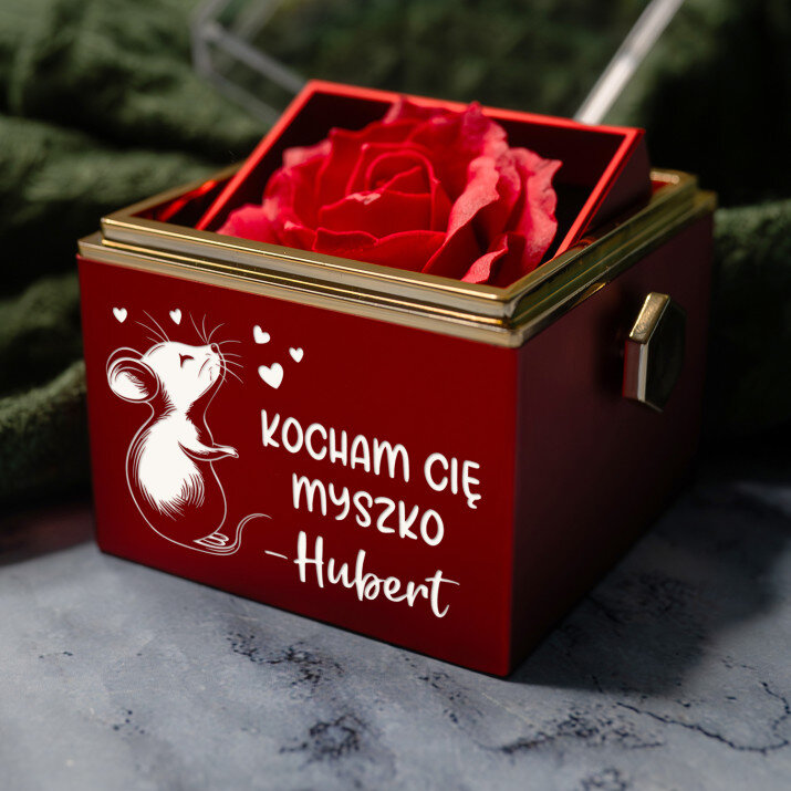 Kocham cię myszko - Pudełko z różą na biżuterię