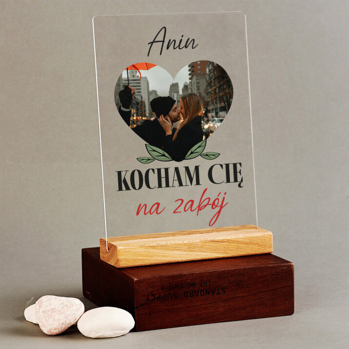 Kocham Cię na zabój - Wydruk na szkle akrylowym z podstawką