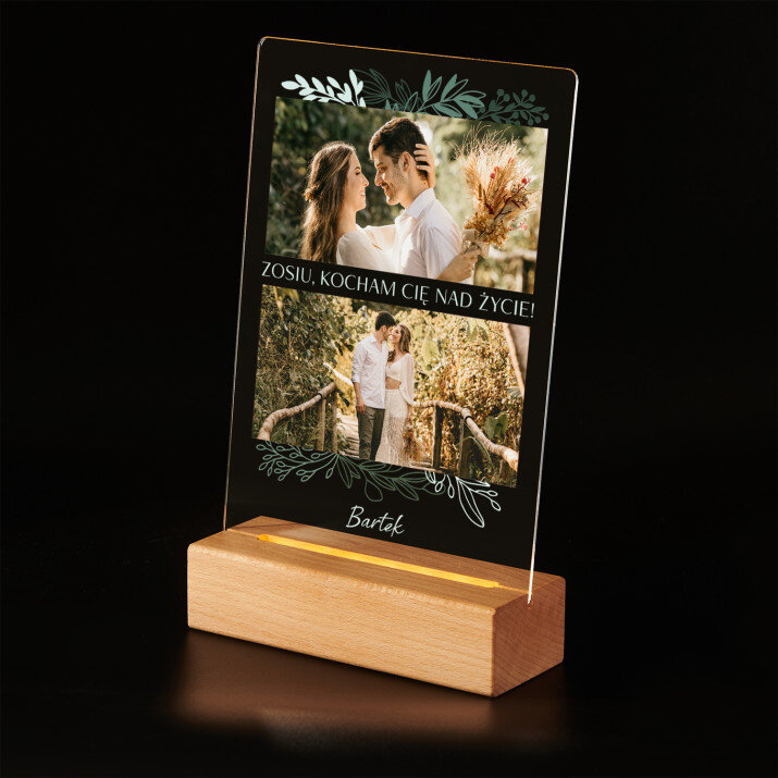 Kocham Cię nad życie - Wydruk na szkle akrylowym z podstawką led