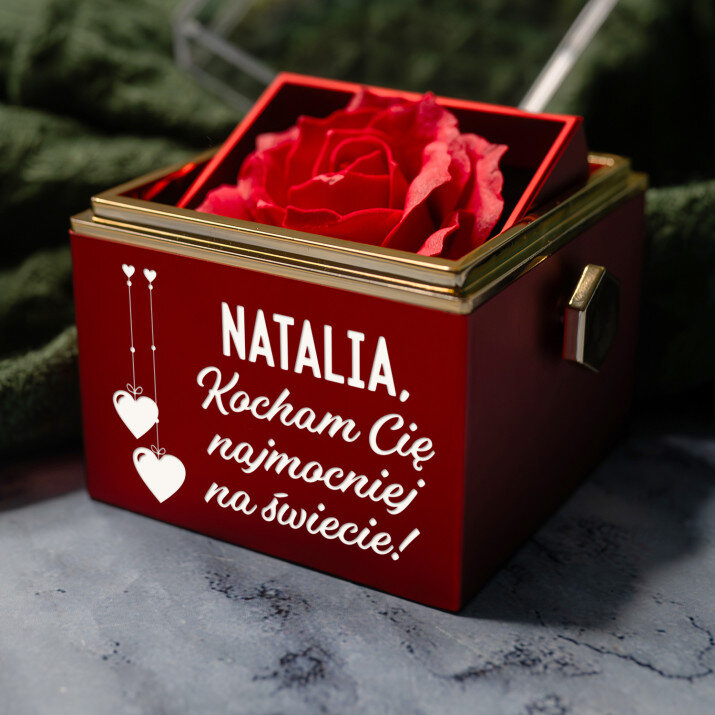 Kocham cię najmocniej - Pudełko z różą na biżuterię