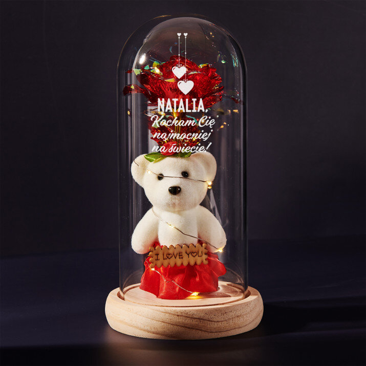 Kocham cię najmocniej - Wieczna róża z misiem Kocham cię najmocniej - Wieczna róża z misiem