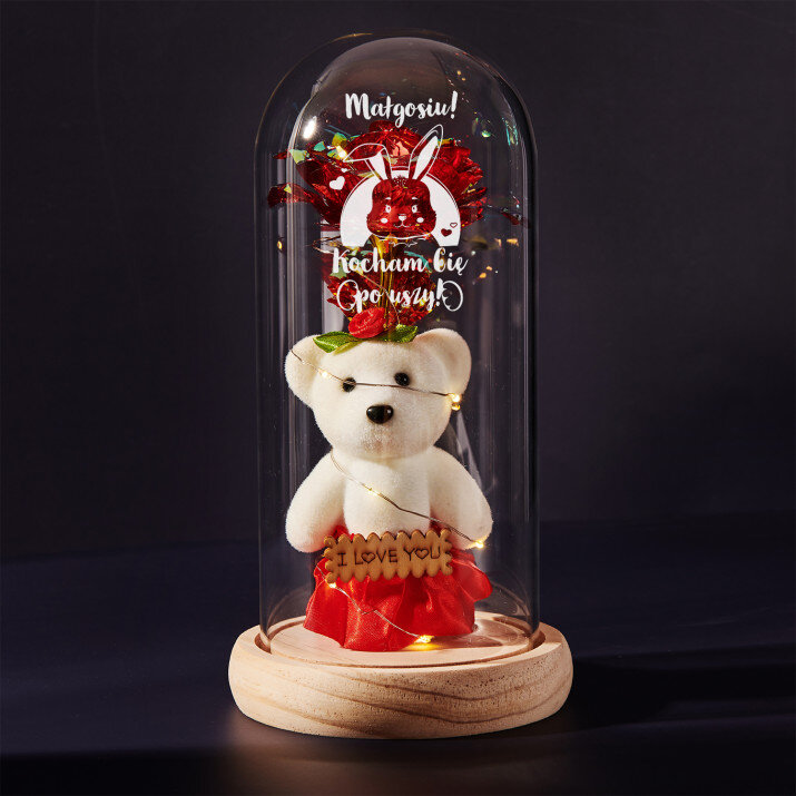 Kocham cię po uszy - Wieczna róża z misiem Kocham cię po uszy - Wieczna róża z misiem