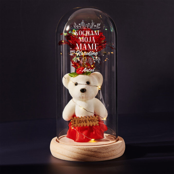 Kocham moją mamę - Wieczna róża z misiem