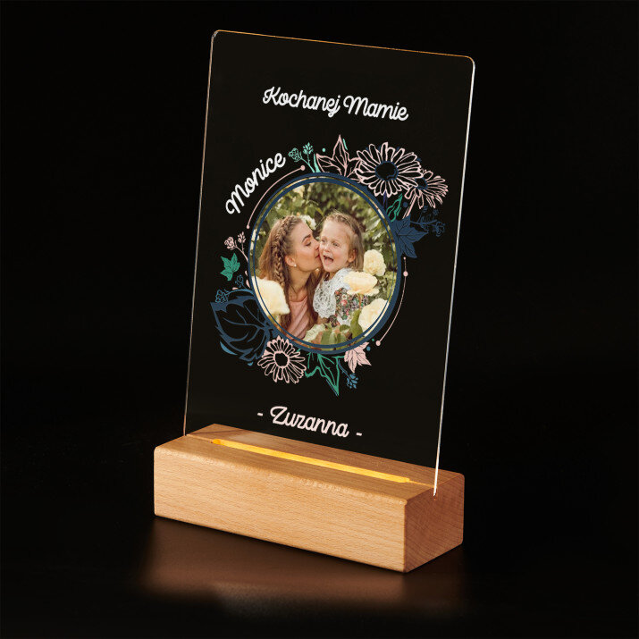 Kochanej mamie - Wydruk na szkle akrylowym z podstawką led