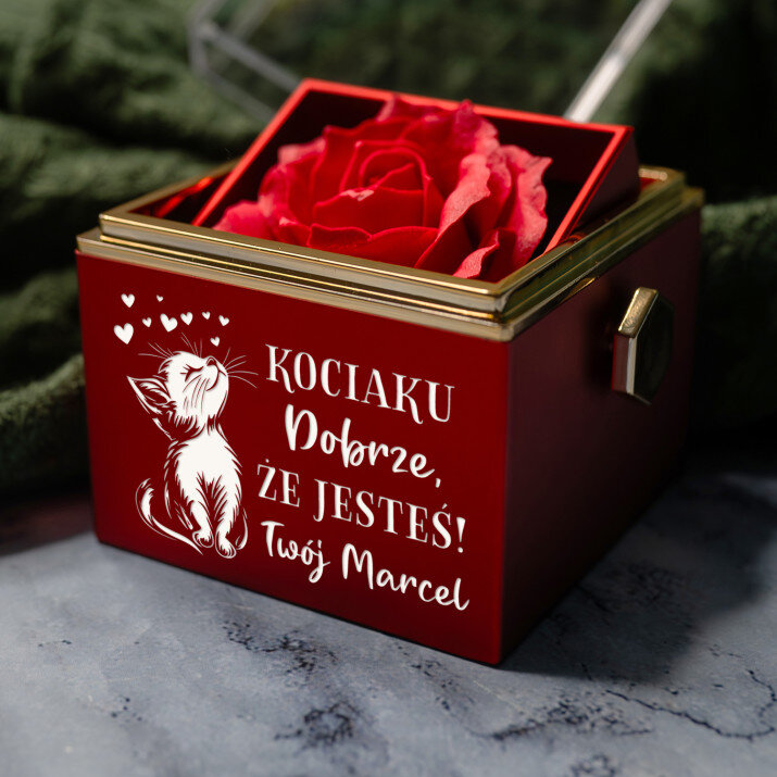 Kociaku dobrze, że jesteś - Pudełko z różą na biżuterię
