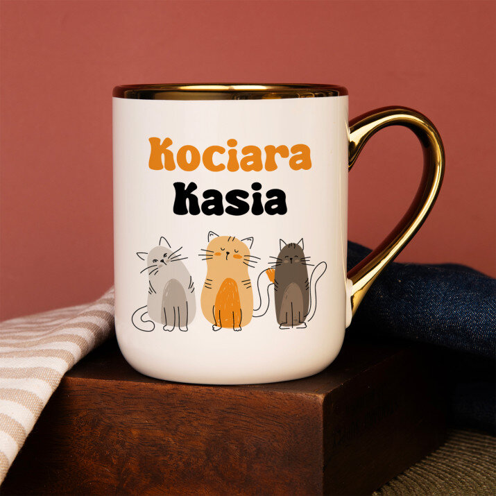 Kociara - Kubek ceramiczny ze złotym rantem