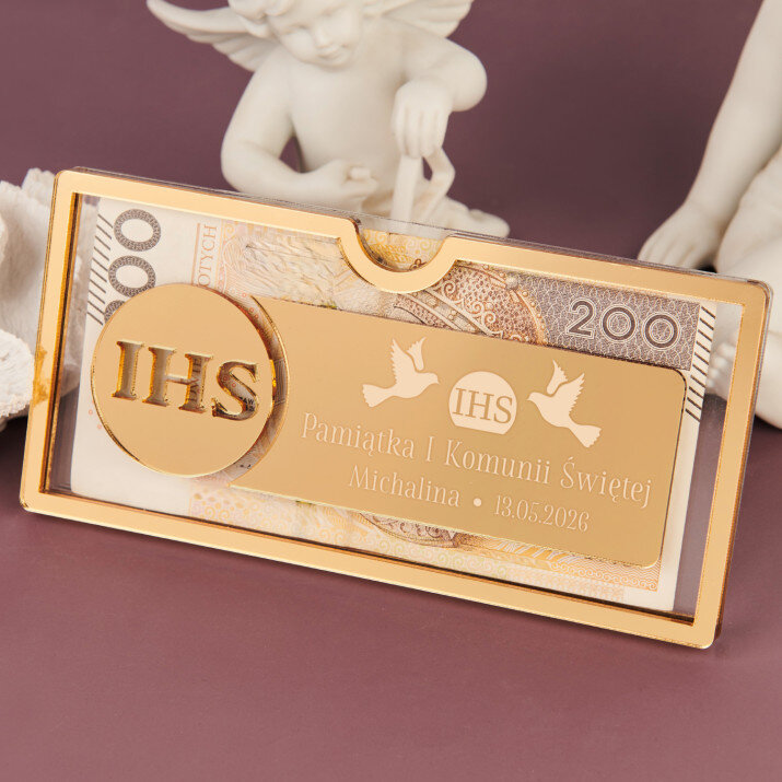 Komunia - Akrylowa koperta na pieniądze IHS