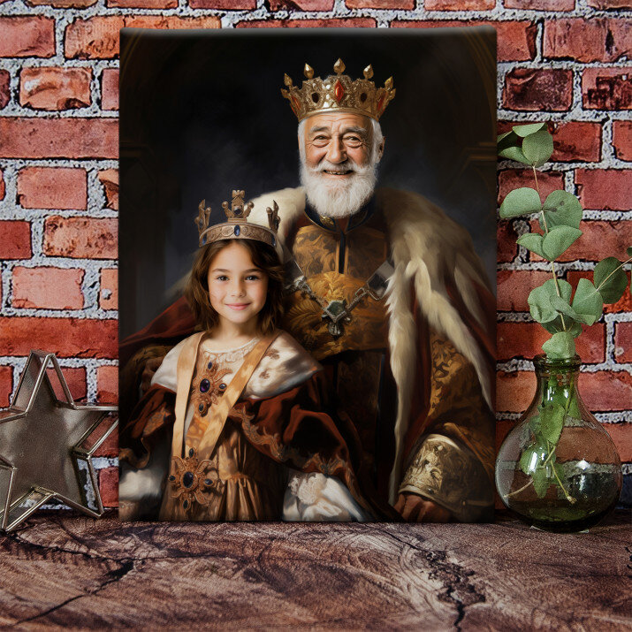 Król dziadek z wnuczką - Królewski portret