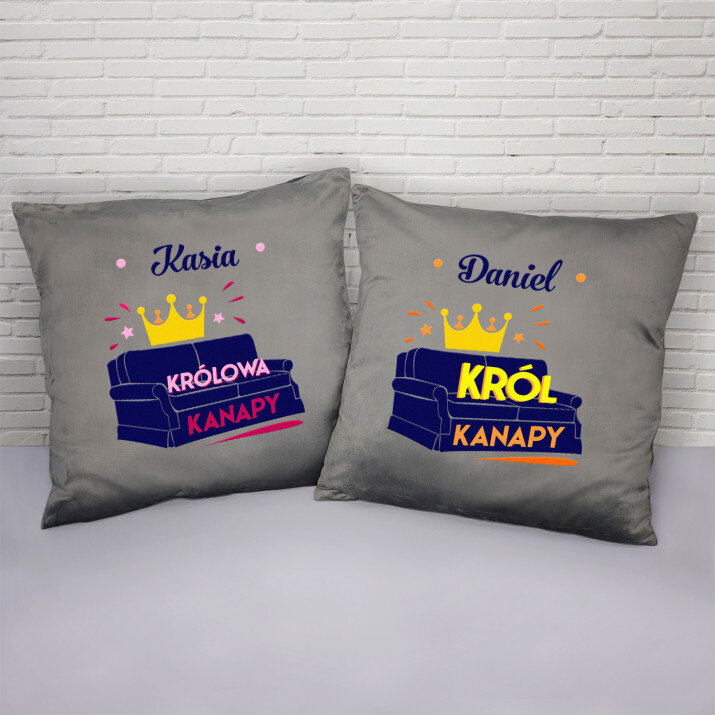 Król i królowa kanapy - Zestaw Dwóch Poduszek Dekoracyjnych