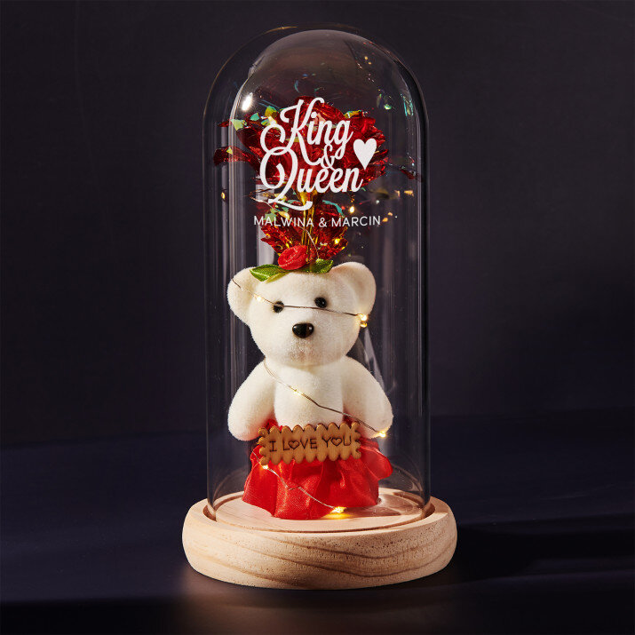 Król i królowa - Wieczna róża z misiem