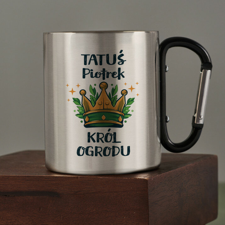 Król ogrodu - Kubek metalowy z karabińczykiem