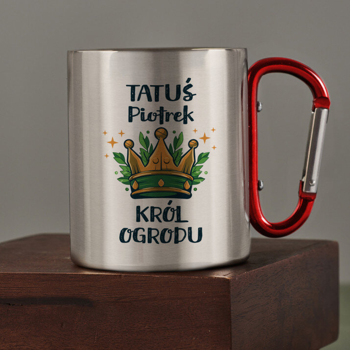 Król ogrodu - Kubek metalowy z karabińczykiem