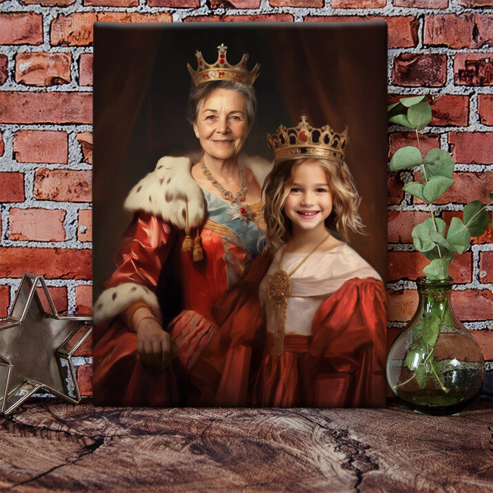 Królowa babcia z wnuczką - Królewski portret