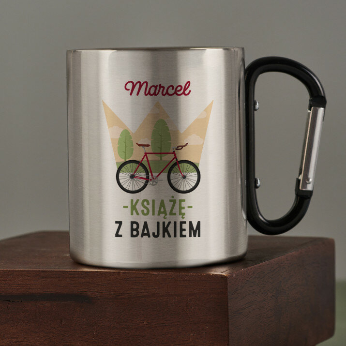 Książę z bajkiem - Kubek metalowy z karabińczykiem