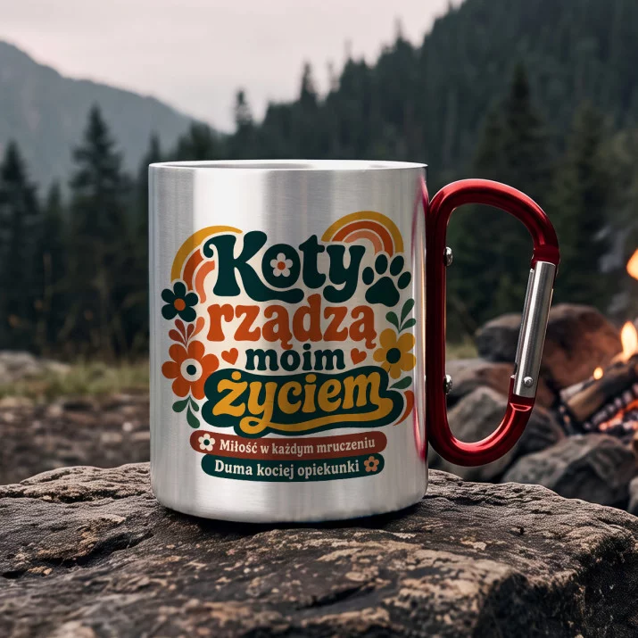 Kubek Metalowy z Karabińczykiem Dla Kociary Prezent Dla Kobiety: Kocia Retro Radość