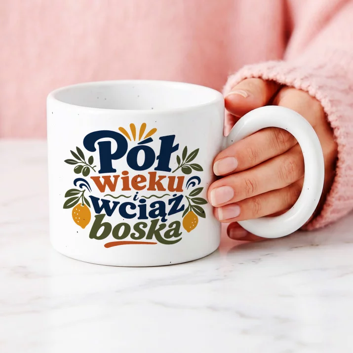 Kubek Z Okrągłym Uchem Na 50 Lat Prezent Dla 50 Latki Kobiety: Śródziemnomorski Retro Kubek Z Okrągłym Uchem Na 50 Lat Prezent Dla 50 Latki Kobiety: Śródziemnomorski Retro