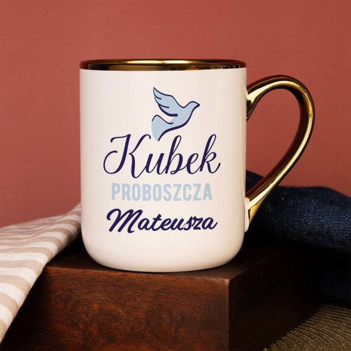 Kubek proboszcza - Kubek ceramiczny ze złotym rantem