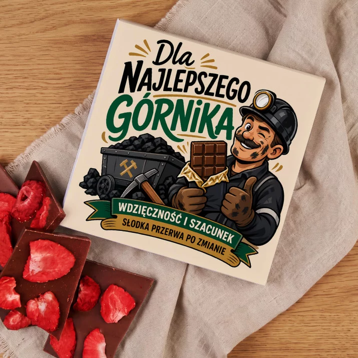 Czekolada Z Truskawkami Na Barbórkę Prezent Dla Górnika Mężczyzny: Górnicza Słodycz Czekolada Z Truskawkami Na Barbórkę Prezent Dla Górnika Mężczyzny: Górnicza Słodycz
