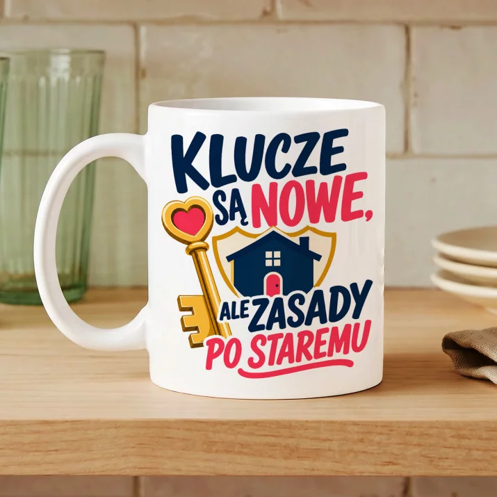 Kubek Z Nadrukiem Na Nowe Mieszkanie Prezent Dla Kobiety: Klucze Są Nowe Kubek Z Nadrukiem Na Nowe Mieszkanie Prezent Dla Kobiety: Klucze Są Nowe