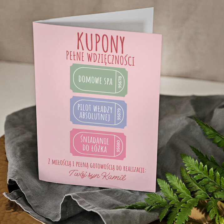 Kupony dla mamy - kartka z życzeniami