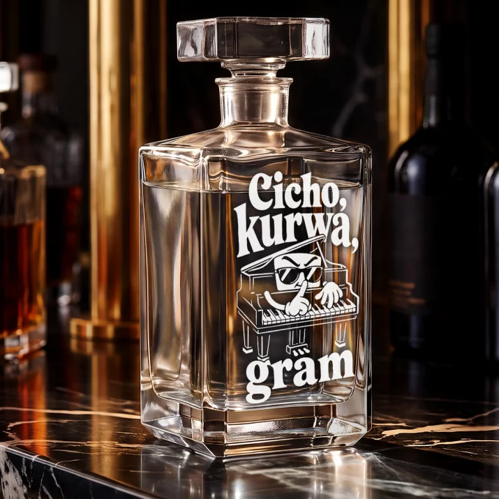 Karafka Do Wódki z Grawerem Dla Pianisty Prezent: Cicho, Kurwa, Gram