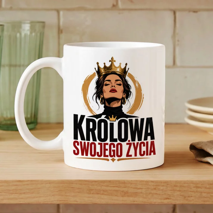 Kubek Z Nadrukiem Na Święta Prezent Dla Kobiety: Królowa Życia Kubek Z Nadrukiem Na Święta Prezent Dla Kobiety: Królowa Życia