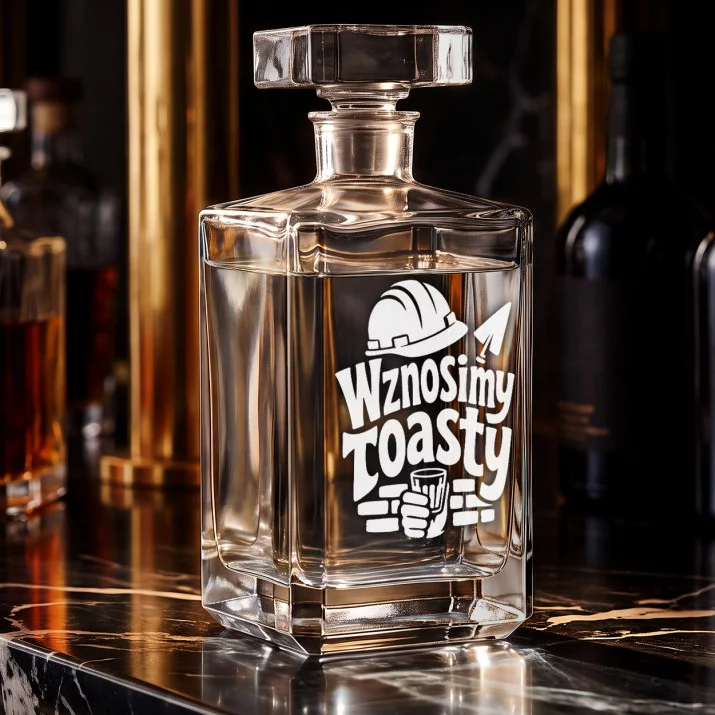 Karafka Do Wódki z Grawerem Dla Budowlańca Prezent: Wznosimy Toasty