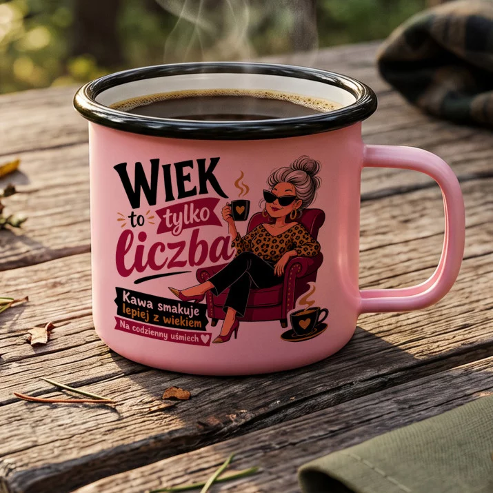 Kubek Emaliowany Na 60 Urodziny Prezent Dla 60 Latki Kobiety: Kawowy Humor Dojrzałości