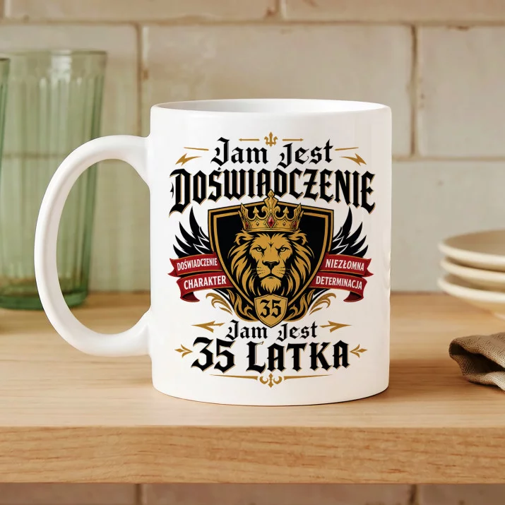 Kubek Z Nadrukiem Dla 35 Latka Prezent Na 35 Urodziny Dla Mężczyzny: Lwi Herb 35 Kubek Z Nadrukiem Dla 35 Latka Prezent Na 35 Urodziny Dla Mężczyzny: Lwi Herb 35