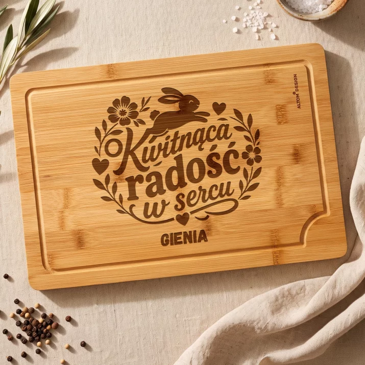 Deska Do Krojenia z Grawerem Na Zajączka Prezent Dla Kobiety: Kwitnąca Radość W Sercu Deska Do Krojenia z Grawerem Na Zajączka Prezent Dla Kobiety: Kwitnąca Radość W Sercu