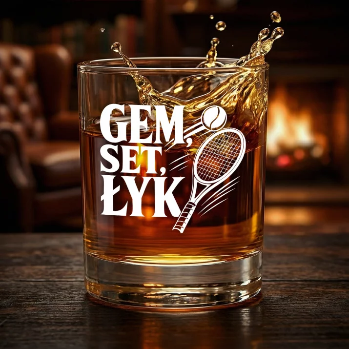 Szklanka Do Whisky Dla Tenisisty Prezent Dla Mężczyzny: Gem, Set, Łyk Szklanka Do Whisky Dla Tenisisty Prezent Dla Mężczyzny: Gem, Set, Łyk