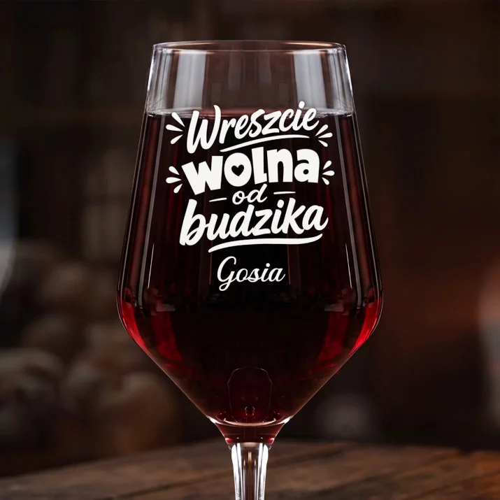 Mega Kieliszek Do Wina z Grawerem Na Odejście Na Emeryturę Prezent Dla Emeryta Kobiety: Wreszcie Wolna Od Budzika