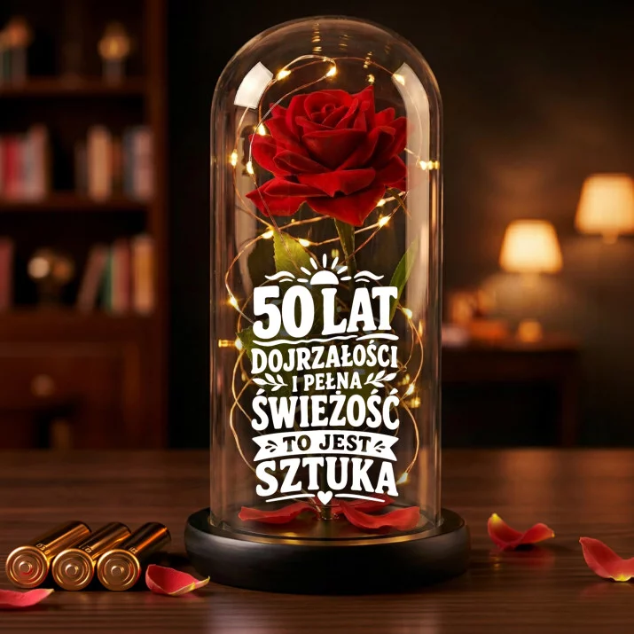 Wieczna Róża W Szkle Na 50 Urodziny Prezent Dla Kobiety: 50 Lat - Sztuka