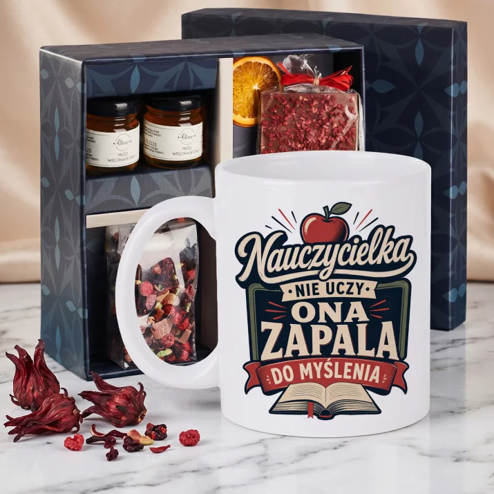 Zestaw Prezenowy Z Kubkiem Dla Nauczycielki Na Dzień Nauczyciela: Zapala Do Myślenia Zestaw Prezenowy Z Kubkiem Dla Nauczycielki Na Dzień Nauczyciela: Zapala Do Myślenia