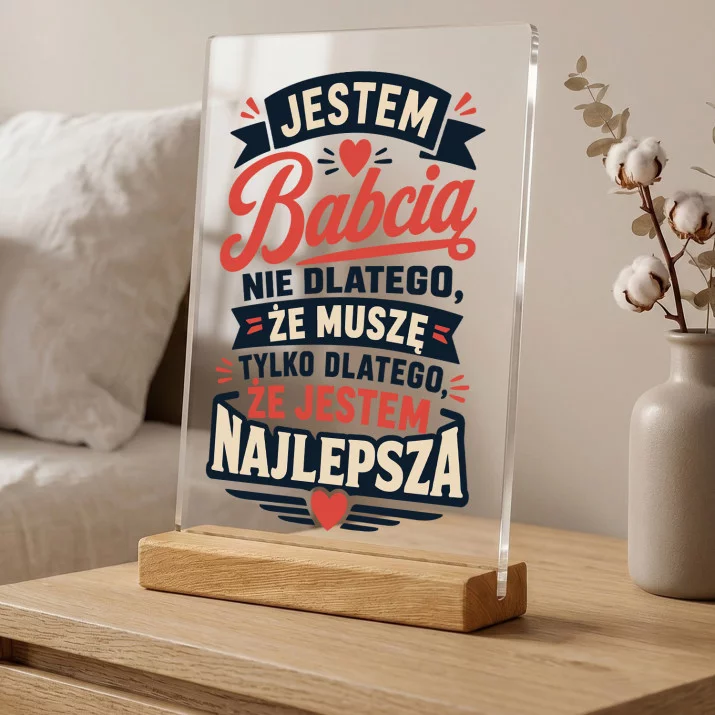 Druk Na Szkle Dla Babci Prezent Na Dzień Babci Dla Kobiety: Najlepsza Babcia Typografia
