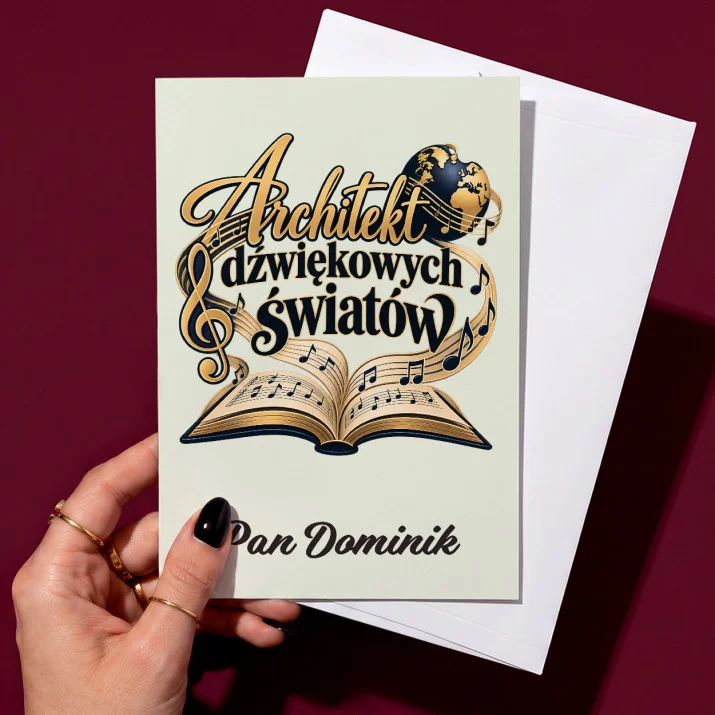 Kartka Personalizowana Dla Nauczyciela Muzyki Prezent Na Dzień Nauczyciela Dla Mężczyzny: Architekt Dźwiękowych Kartka Personalizowana Dla Nauczyciela Muzyki Prezent Na Dzień Nauczyciela Dla Mężczyzny: Architekt Dźwiękowych