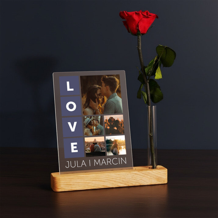 Love imiona - Wydruk na szkle akrylowym z różą