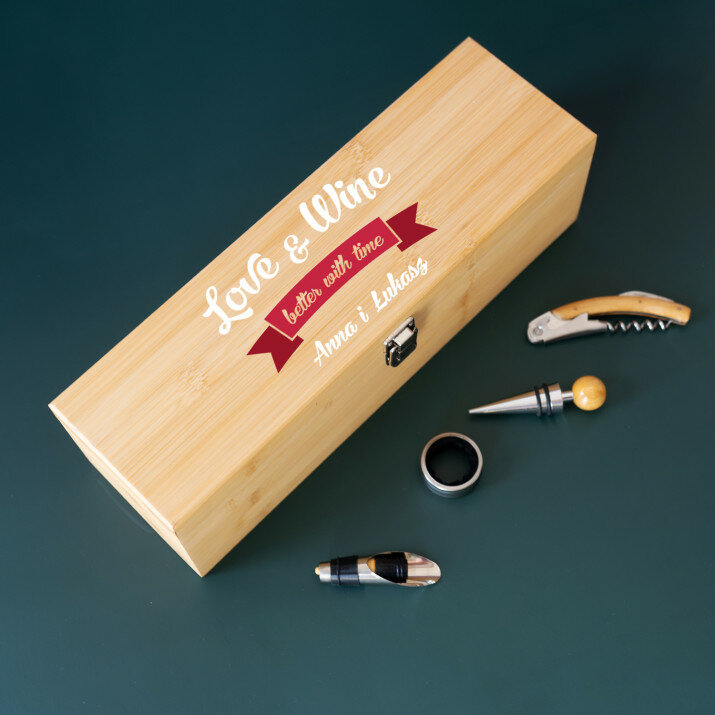Love & wine - Skrzynka na wino z akcesoriami