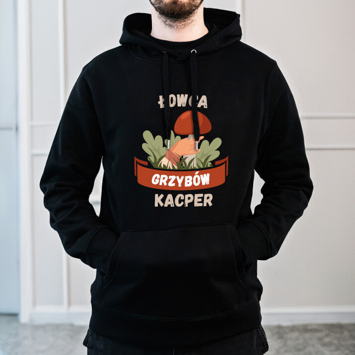 Łowca grzybów - Bluza męska czarna z kapturem