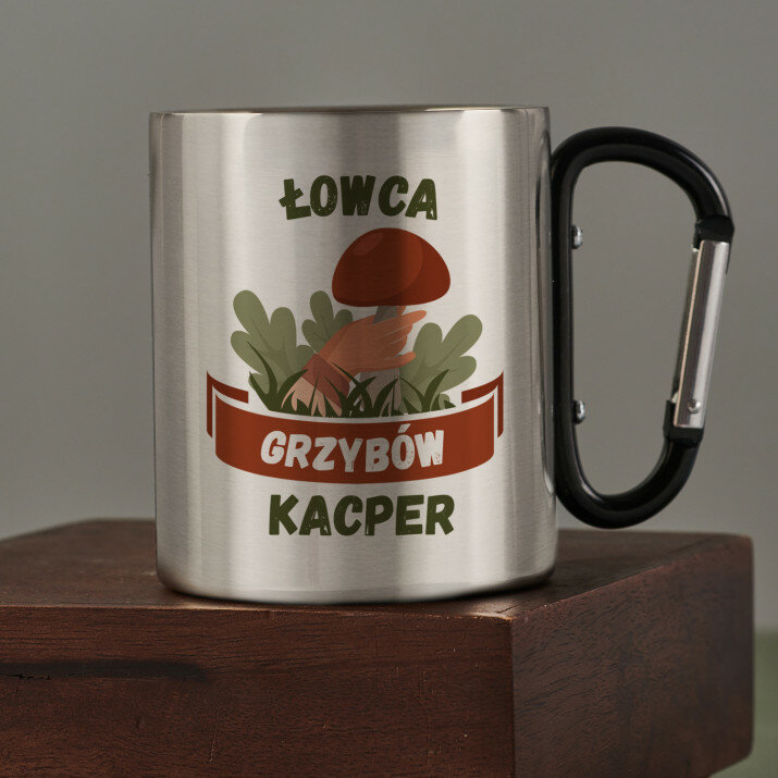Łowca grzybów - Kubek metalowy z karabińczykiem