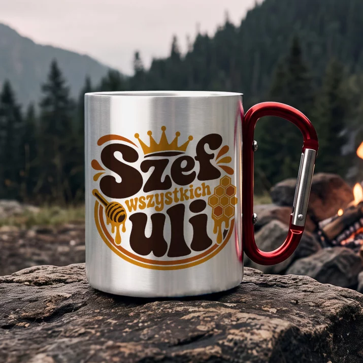 Kubek Metalowy z Karabińczykiem Dla Pszczelarza Prezent Dla Mężczyzny: Retro Pszczelarski Styl Kubek Metalowy z Karabińczykiem Dla Pszczelarza Prezent Dla Mężczyzny: Retro Pszczelarski Styl