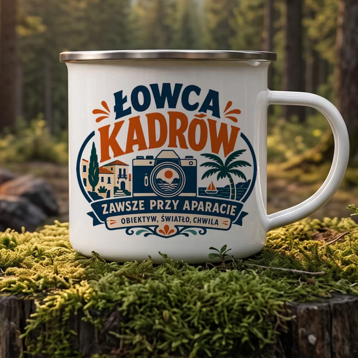 Kubek Emaliowany Dla Fotografa Prezent Dla Mężczyzny: Retro Łowca Kadrów
