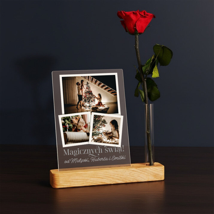 Magicznych świąt - Wydruk na szkle akrylowym z różą
