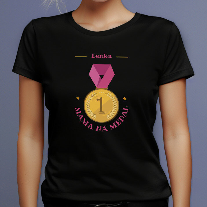 Mama na medal - Czarna koszulka damska