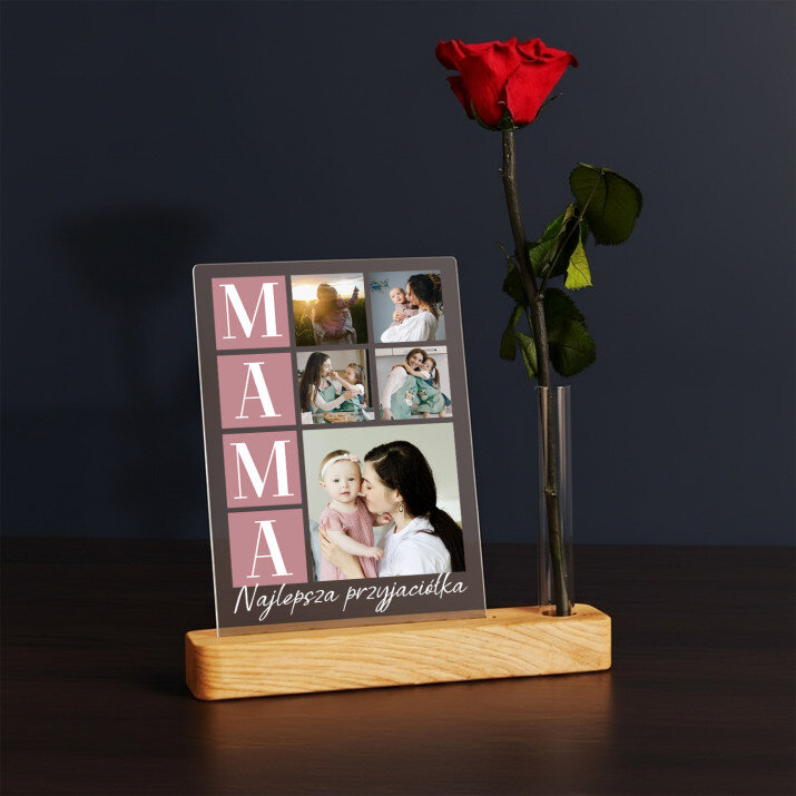 Mama najlepsza przyjaciółka - Wydruk na szkle akrylowym z różą