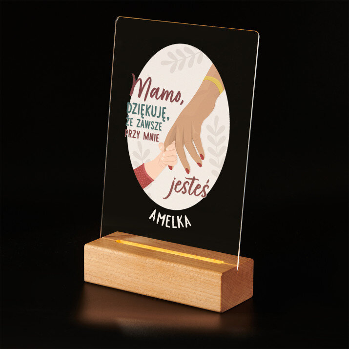Mamo dziękuję że jesteś - Wydruk na szkle akrylowym z podstawką led