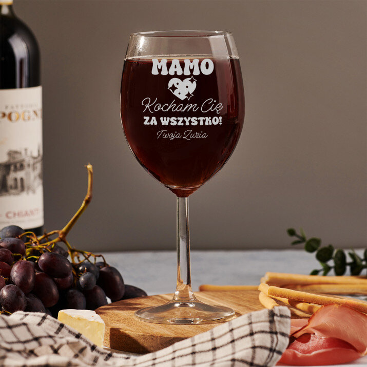Mamo kocham Cię za wszystko - Grawerowany kieliszek do wina