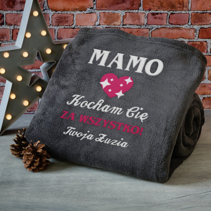 Mamo kocham cię za wszystko - koc z haftem